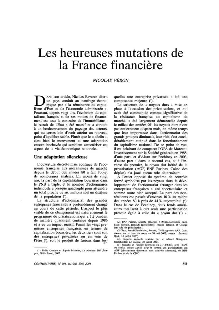 Les heureuses mutations de la France financière
 – page 1