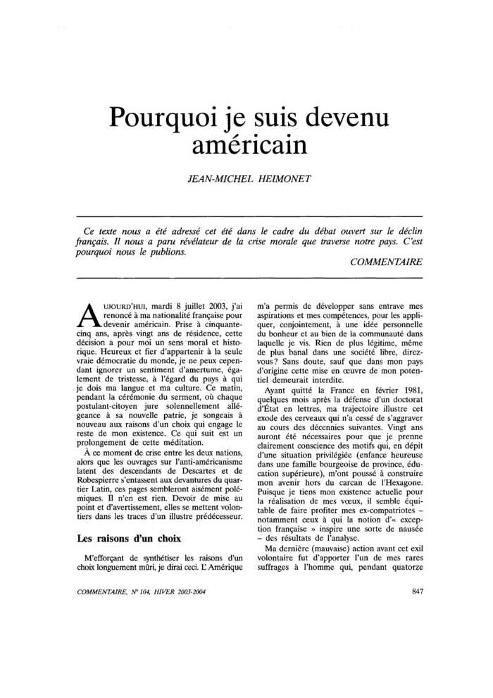 Pourquoi je suis devenu américain
 – page 1