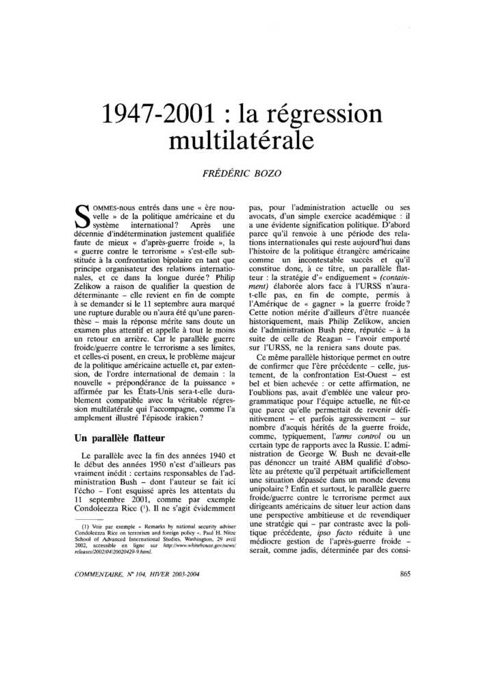 1947-2001 : la régression multilatérale
 – page 1