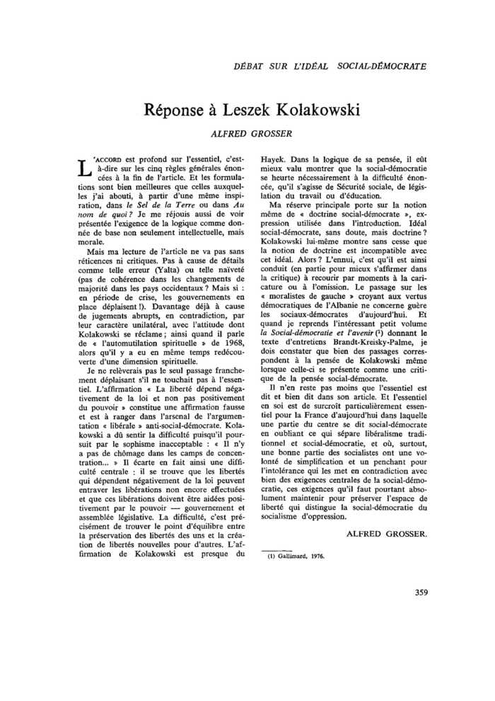 Réponse à Leszek Kołakowski
 – page 1