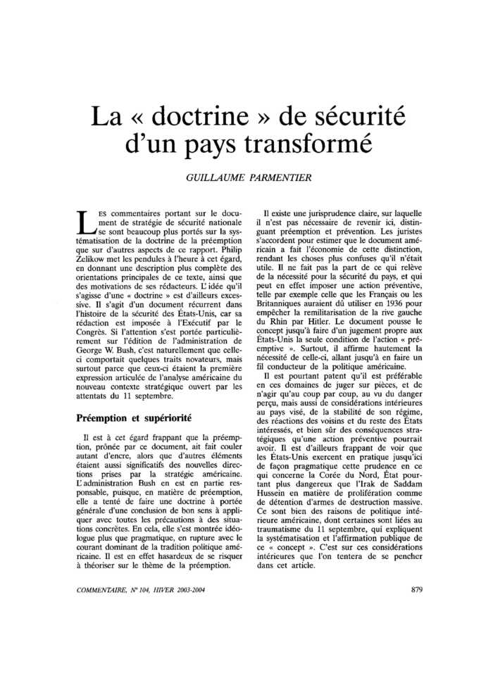 La « doctrine » de sécurité d’un pays transformé
 – page 1