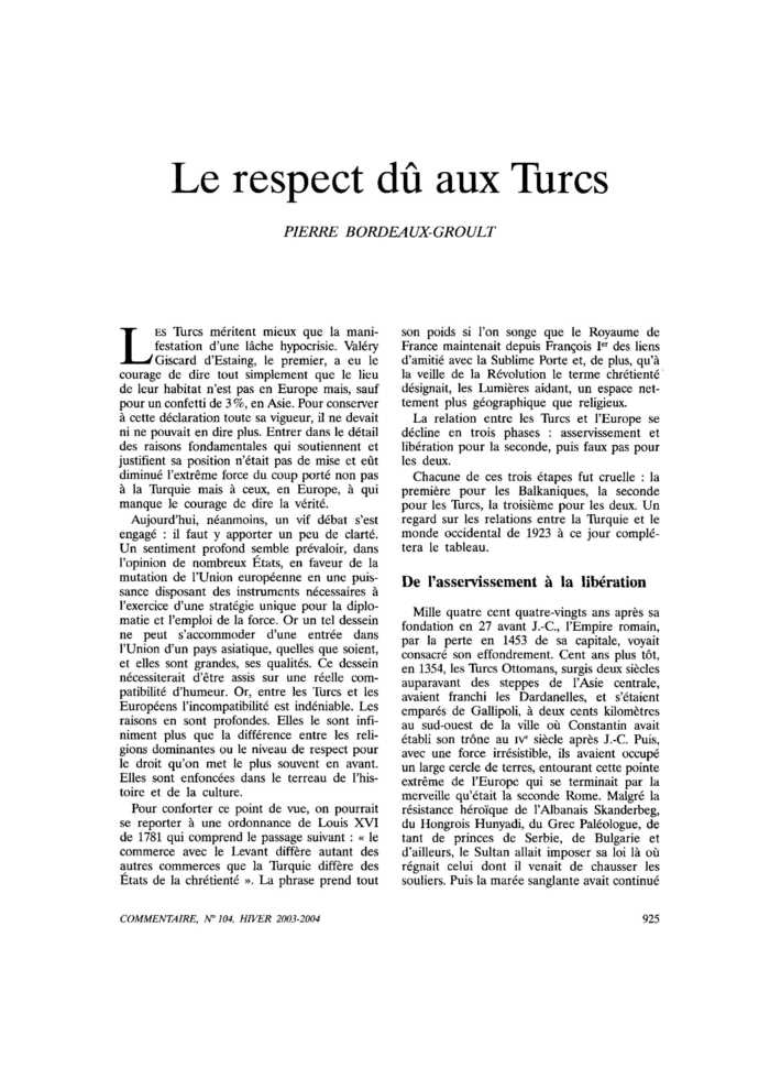Le respect dû aux Turcs
 – page 1