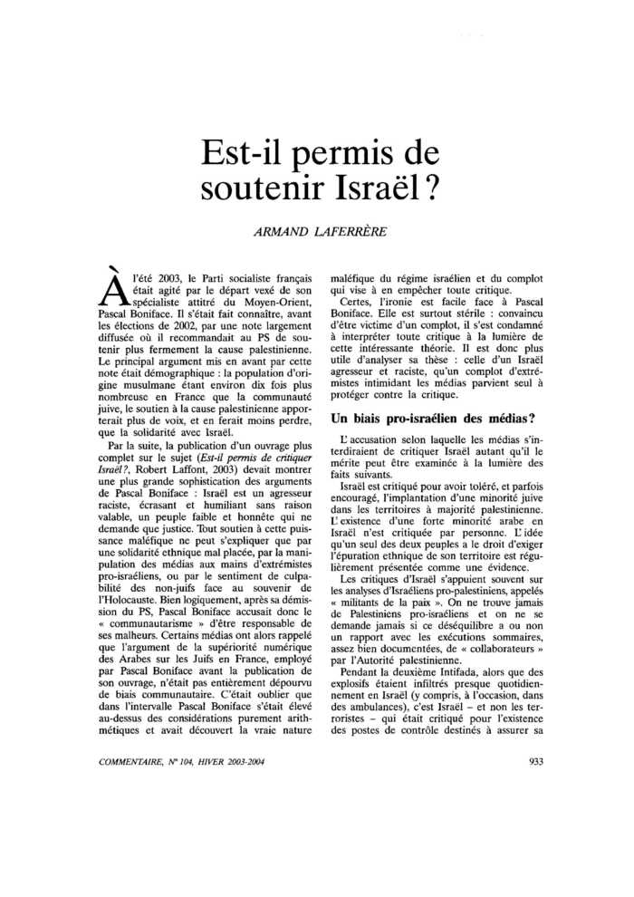Est-il permis de soutenir Israël ?
 – page 1