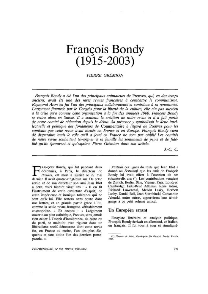 François Bondy (1915-2003)
 – page 1