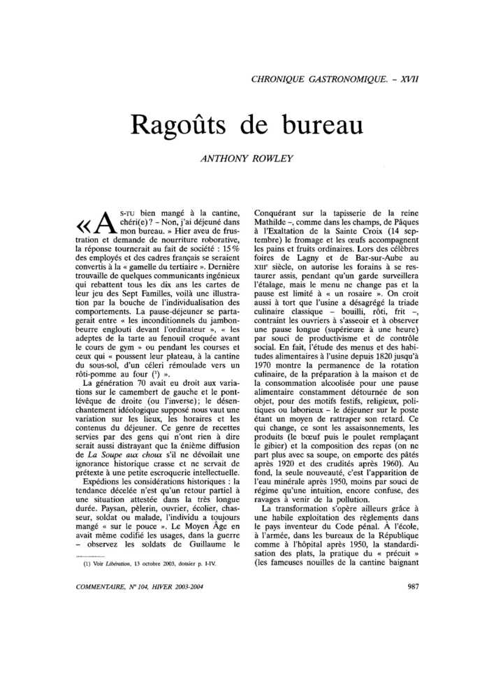 Ragoûts de bureau
 – page 1