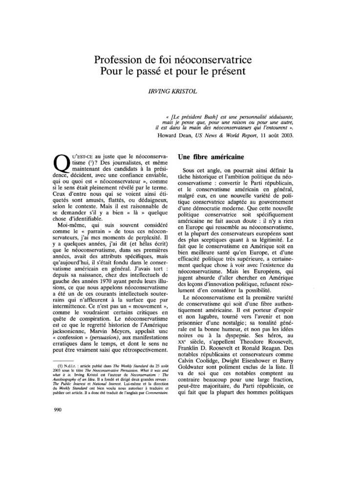 Profession de foi néoconservatrice. Pour le passé et pour le présent
 – page 1