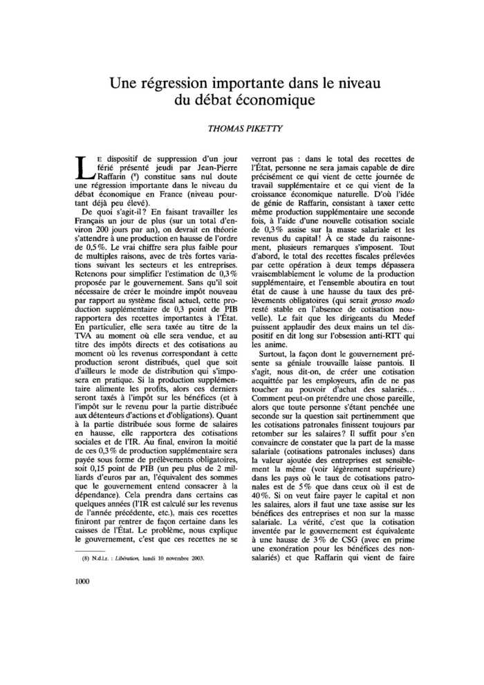 Une régression importante dans le niveau du débat économique
 – page 1
