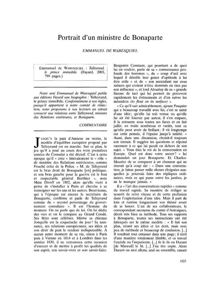 Portrait d’un ministre de Bonaparte
 – page 1
