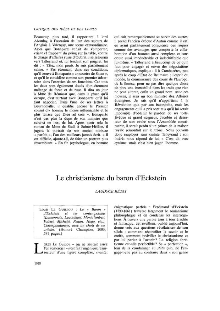 Le christianisme du baron d’Eckstein
 – page 1