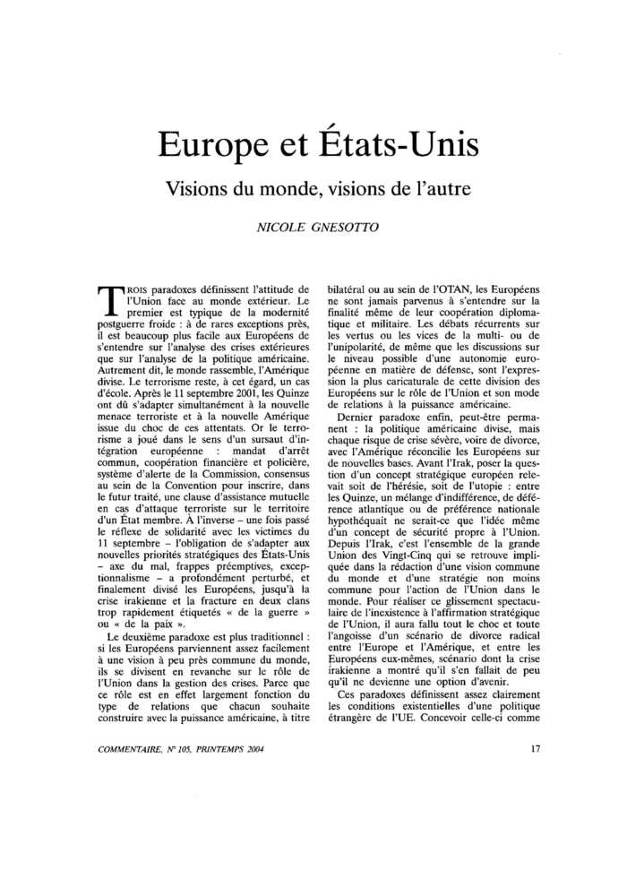 Europe et États-Unis. Visions du monde, visions de l’autre
 – page 1
