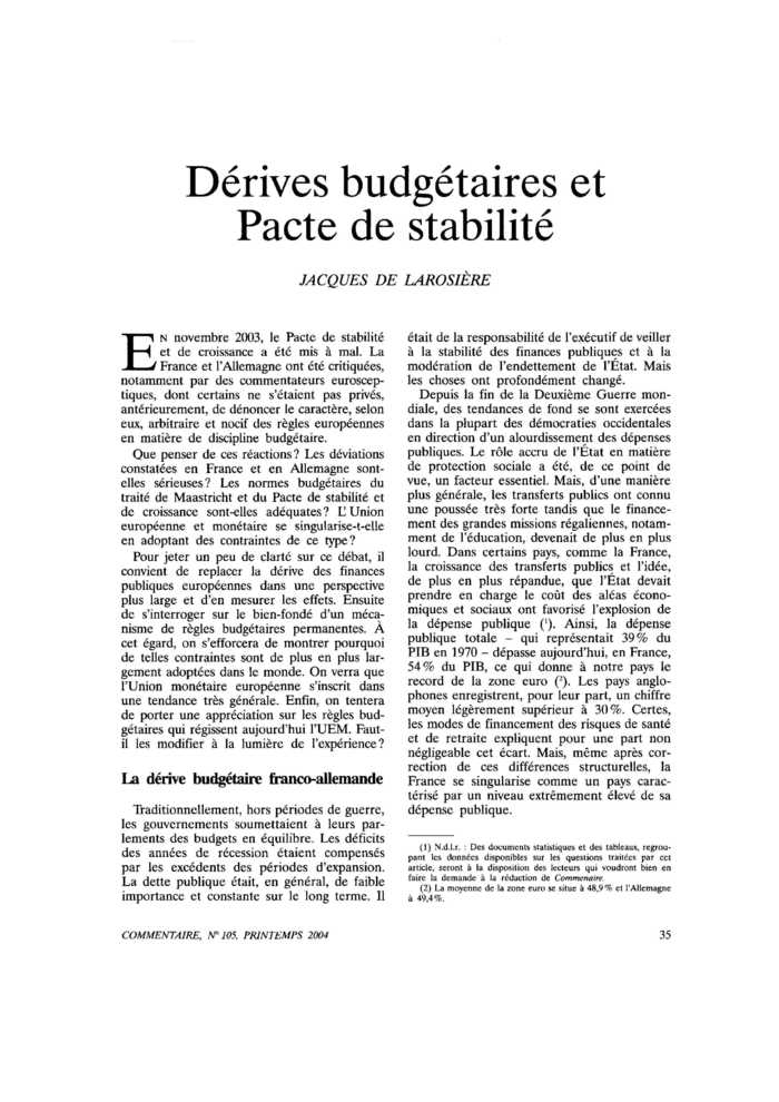Dérives budgétaires et Pacte de stabilité
 – page 1