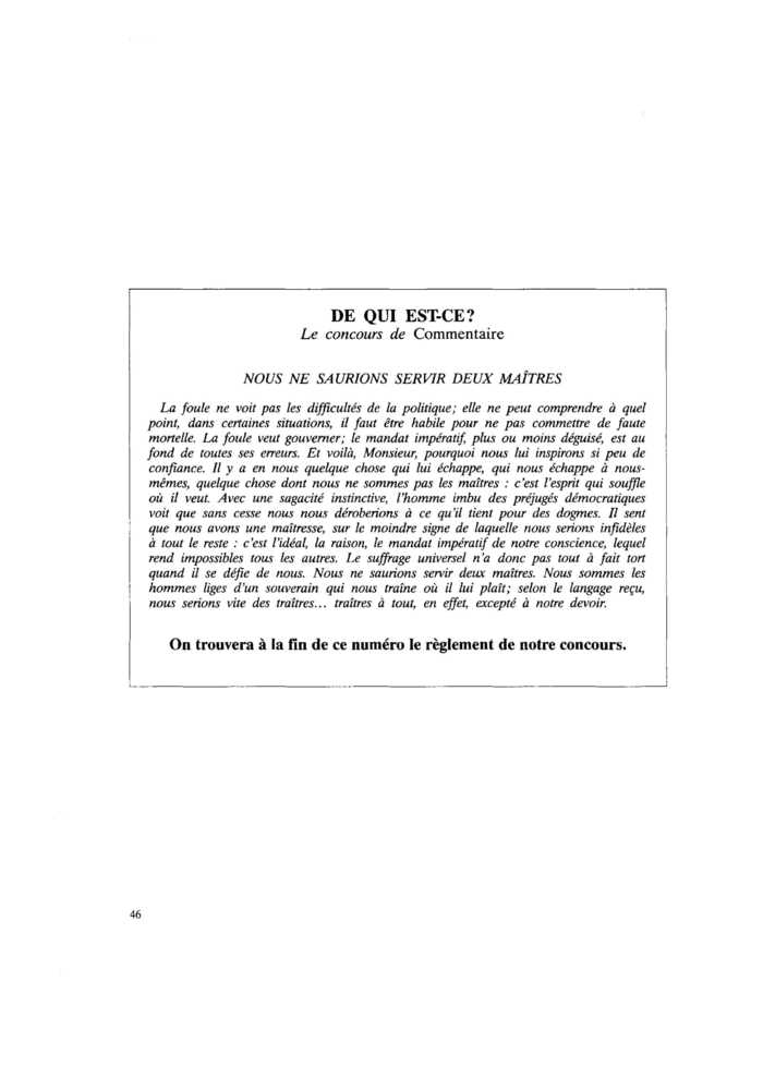 NOUS NE SAURIONS SERVIR DE MAÎTRES
 – page 1