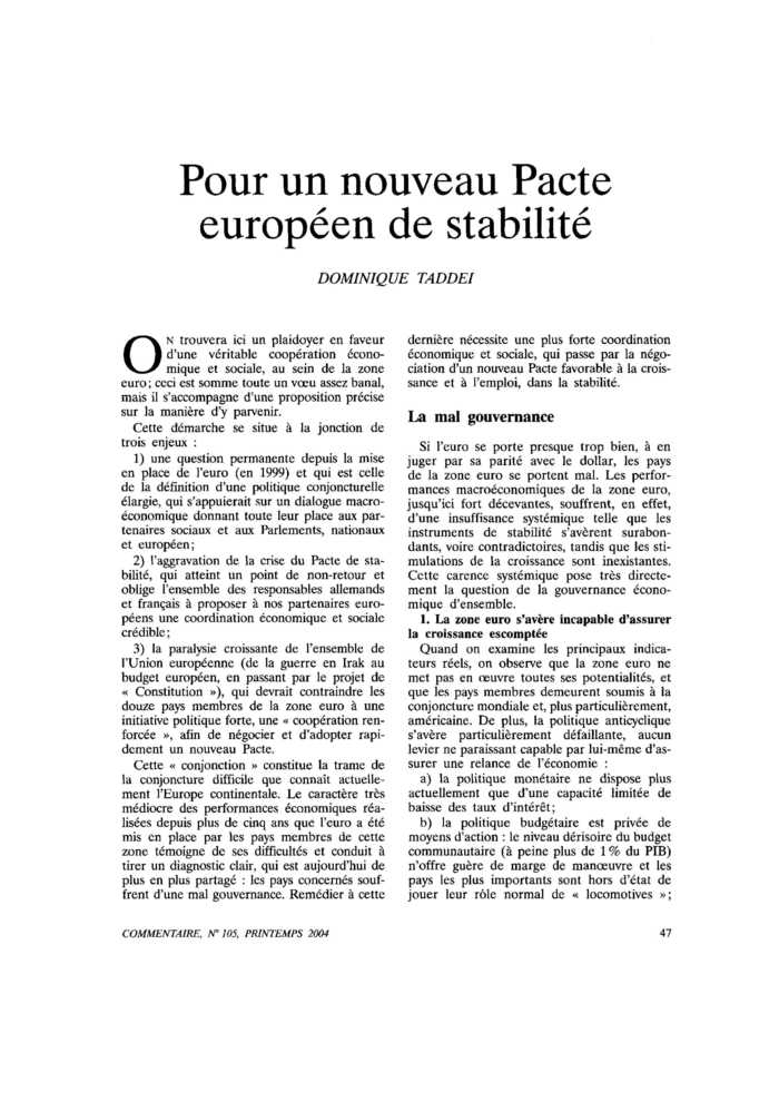 Pour un nouveau Pacte européen de stabilité
 – page 1