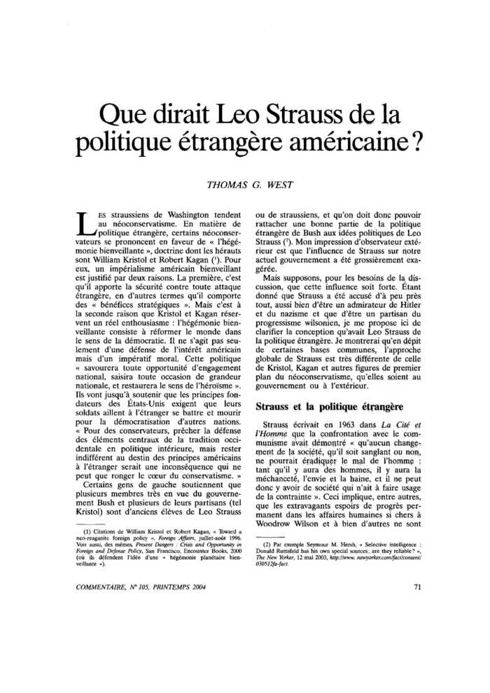 Que dirait Léo Strauss de la politique étrangère américaine ?
 – page 1