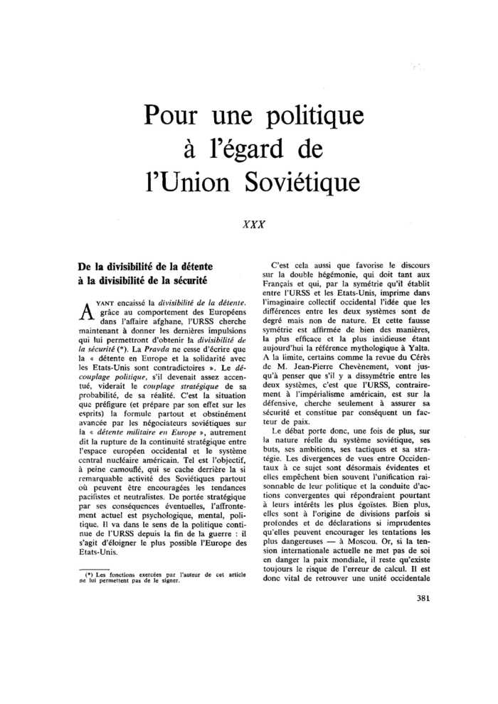 Pour une politique à l’égard de l’Union soviétique
 – page 1