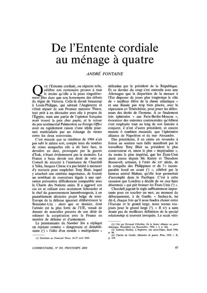 De l’Entente cordiale au ménage à quatre
 – page 1