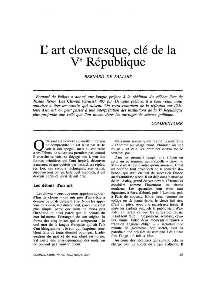 L’art clownesque, clé de la Ve République
 – page 1