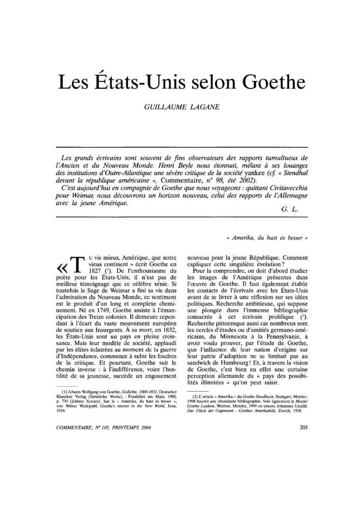 Les États-Unis selon Goethe
 – page 1