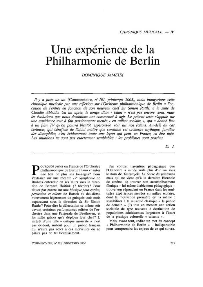 Une expérience de la Philharmonie de Berlin
 – page 1