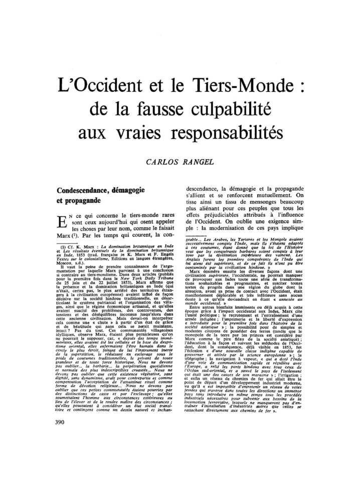 L’Occident et le Tiers-Monde : de la fausse culpabilité aux vraies responsabilités
 – page 1