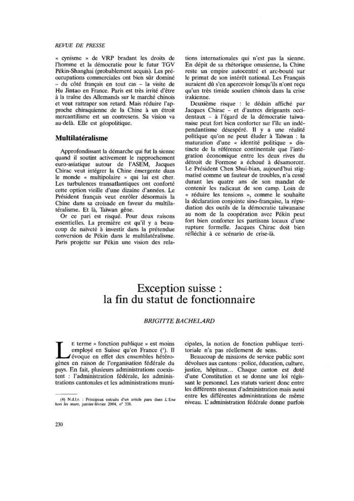 Exception suisse : la fin du statut de fonctionnaire
 – page 1