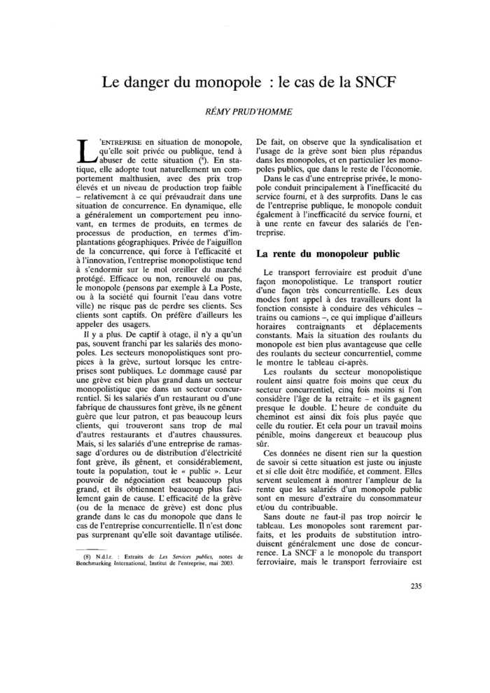Le danger du monopole : le cas de la SNCF
 – page 1