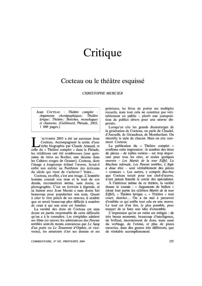 Cocteau ou le théâtre esquissé
 – page 1