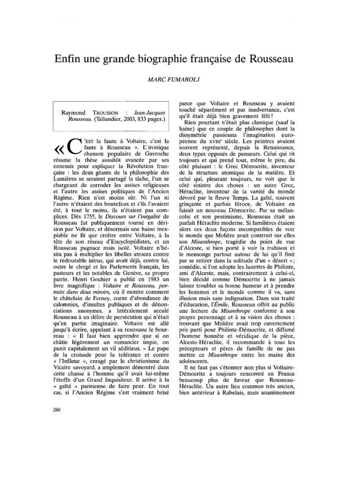 Enfin une grande biographie française de Rousseau
 – page 1