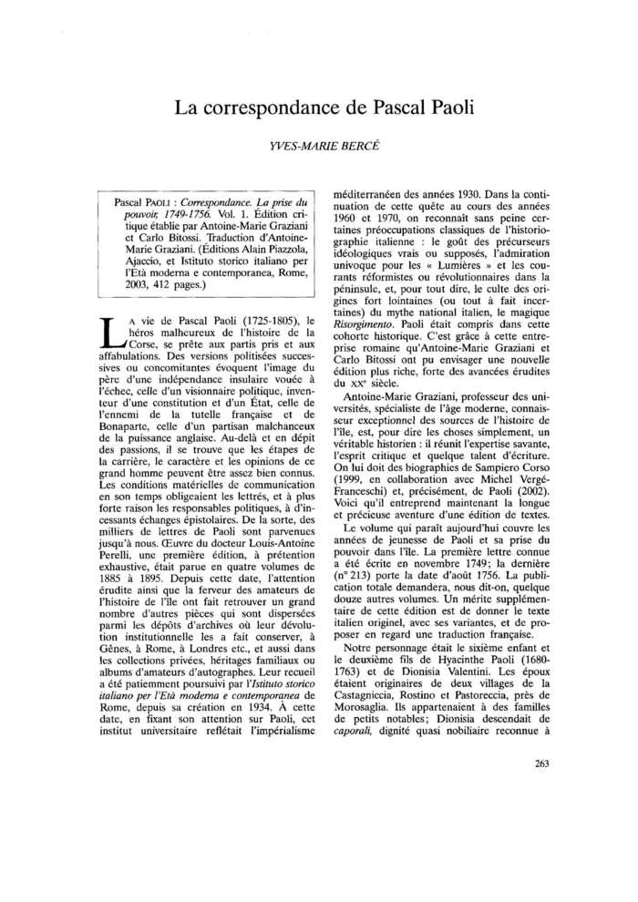 La correspondance de Pascal Paoli
 – page 1