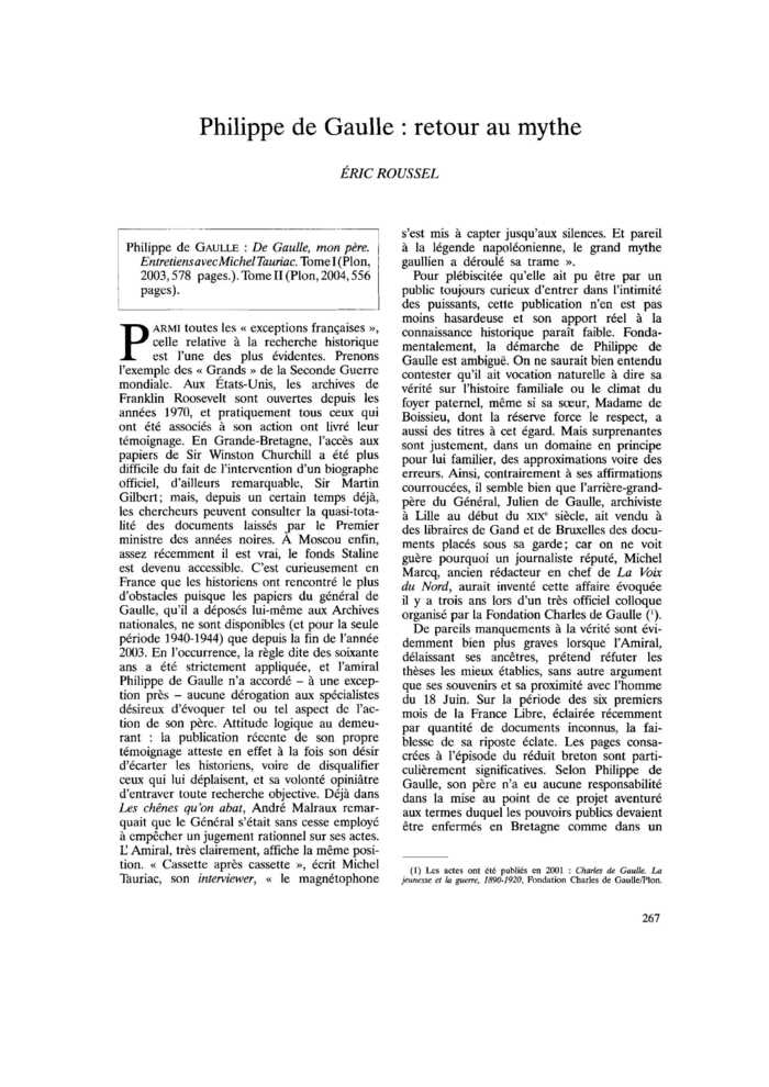 Philippe de Gaulle : retour au mythe
 – page 1