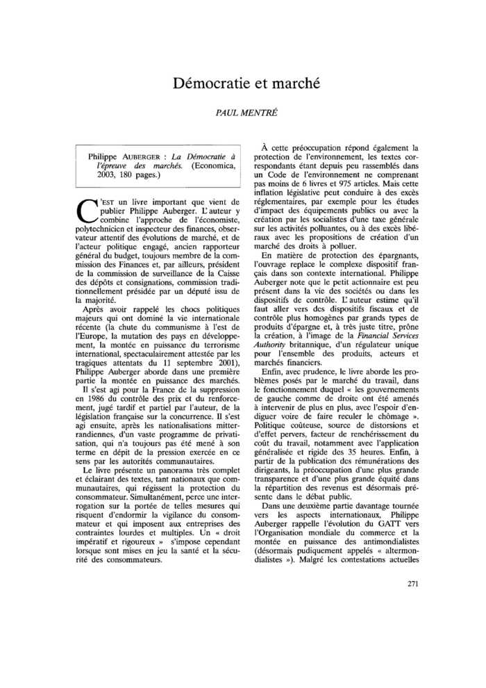 Démocratie et marché
 – page 1
