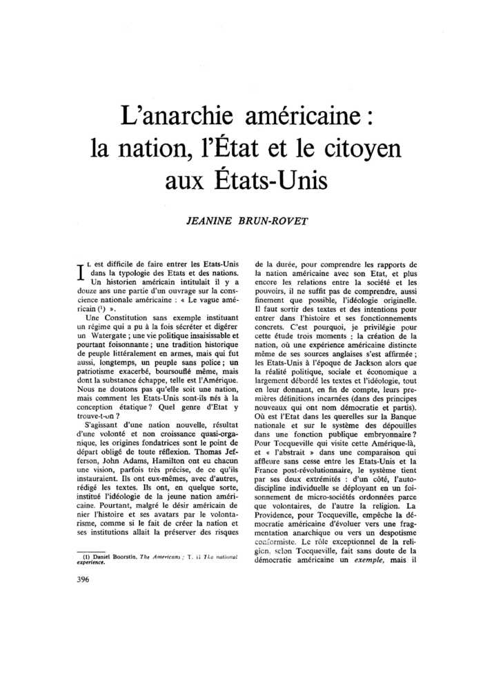 L’anarchie américaine : la nation, l’État et le citoyen aux États-Unis
 – page 1