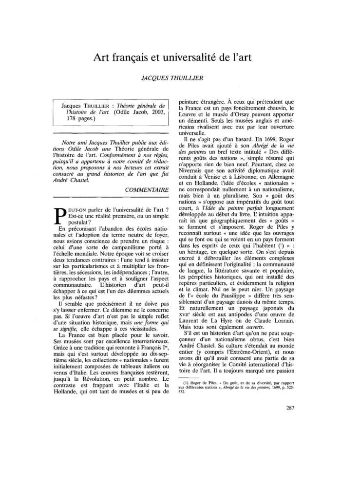 Art français et universalité de l’art
 – page 1