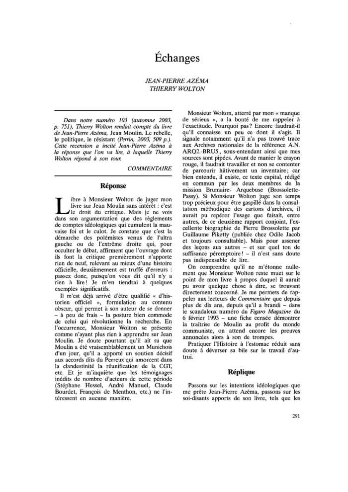 Échanges
 – page 1