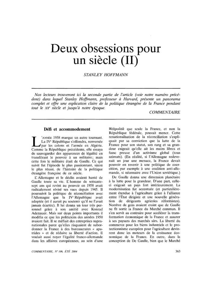 Deux obsessions pour un siècle (II)
 – page 1