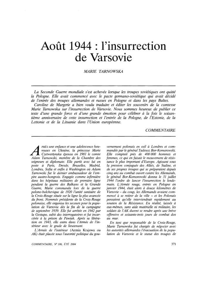 Août 1944 : l’insurrection de Varsovie
 – page 1