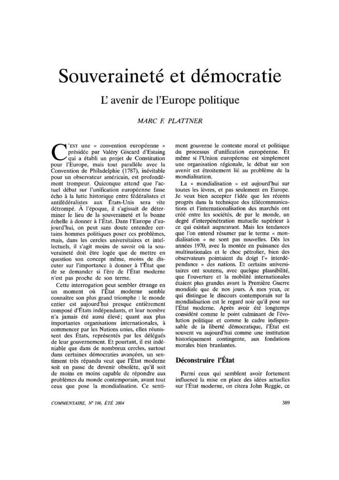 Souveraineté et démocratie. L’avenir de l’Europe politique
 – page 1