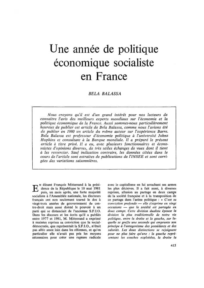 Une année de politique économique socialiste en France
 – page 1