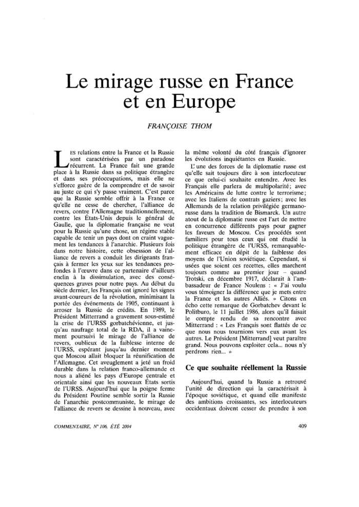 Le mirage russe en France et en Europe
 – page 1