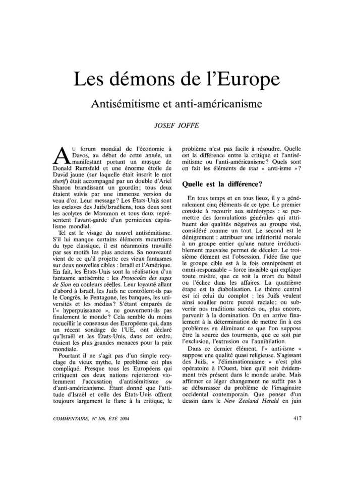 Les démons de l’Europe. Antisémitisme et anti-américanisme
 – page 1