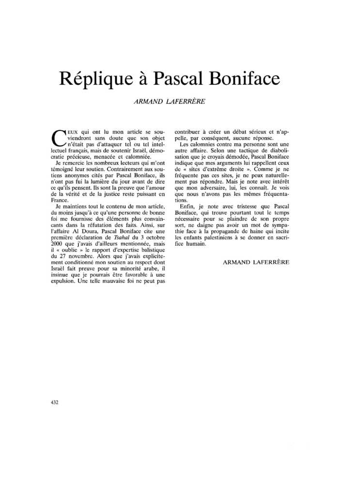 Réplique à Pascal Boniface
 – page 1