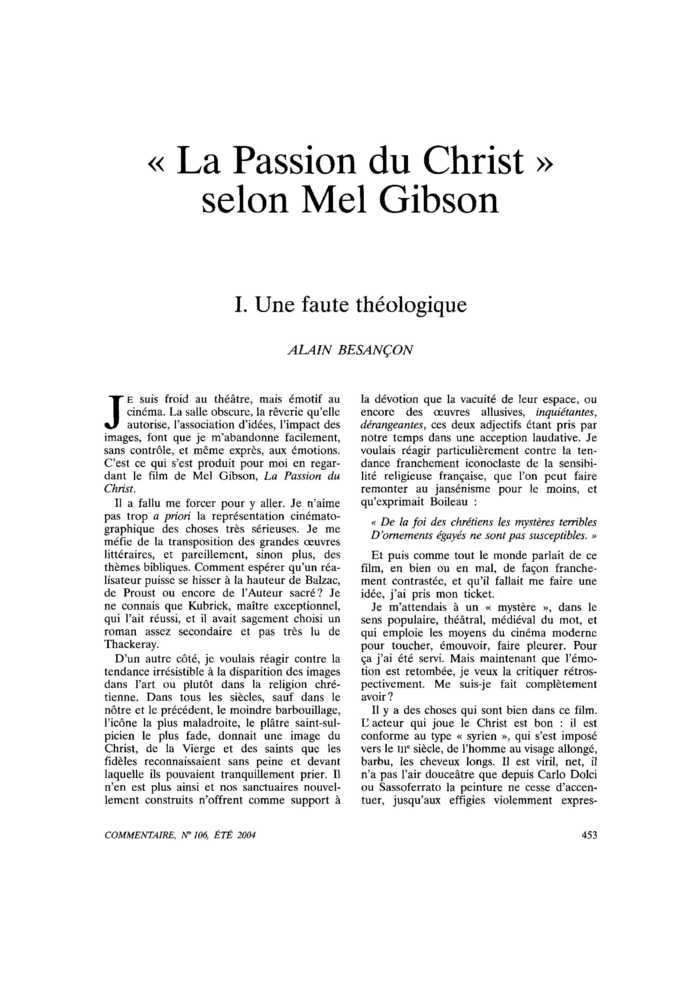 I. Une faute théologique
 – page 1