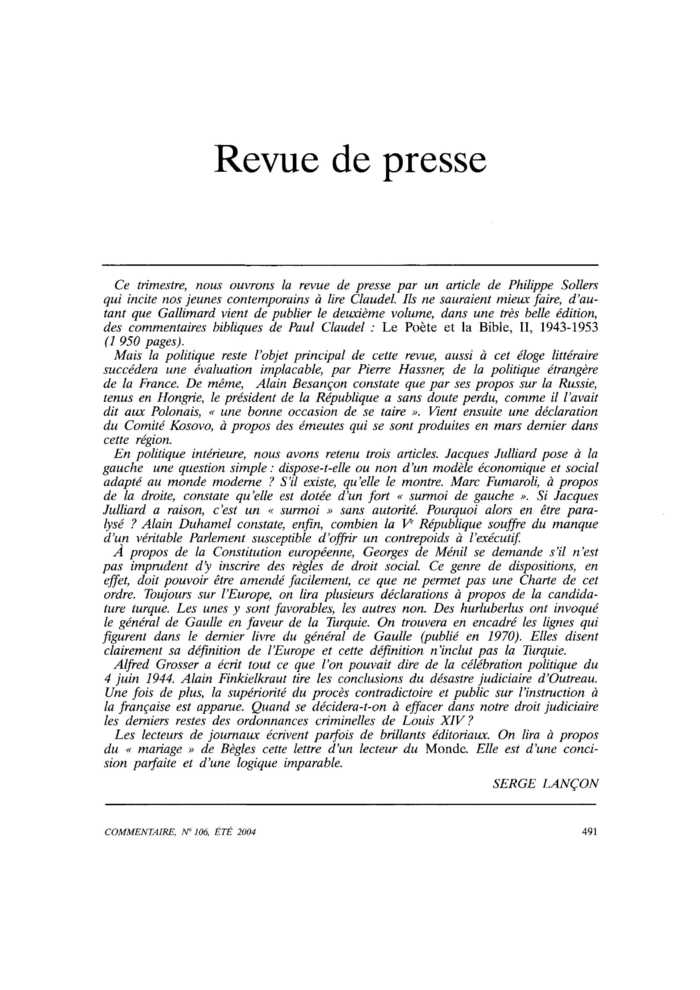 Revue de presse
 – page 1