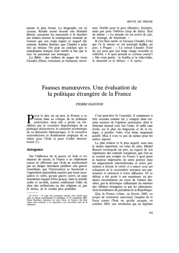 Fausses manœuvres. Une évaluation de la politique étrangère de la France
 – page 1