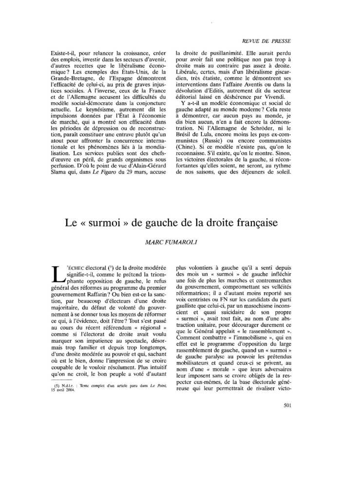 Le « surmoi » de gauche de la droite française
 – page 1
