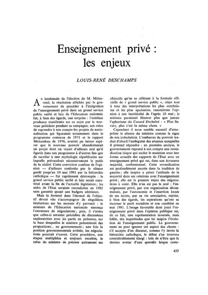 Enseignement privé : les enjeux
 – page 1