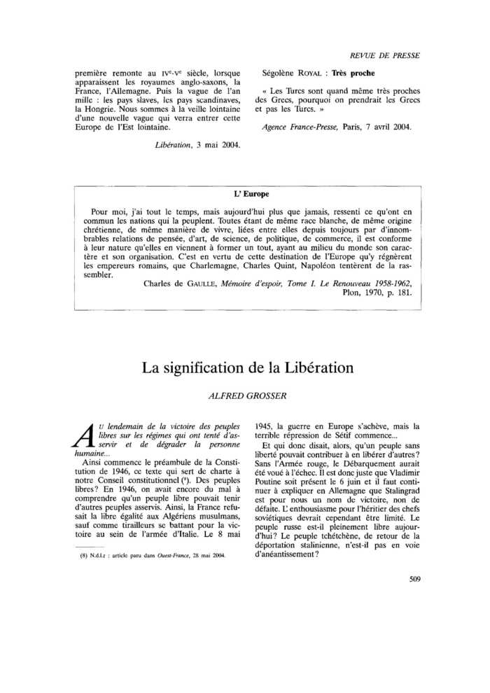 La signification de la Libération
 – page 1