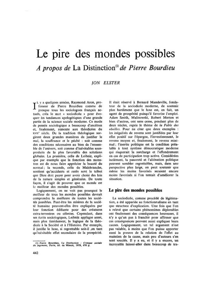 Le pire des mondes possibles. À propos de La Distinction (1) de Pierre Bourdieu
 – page 1
