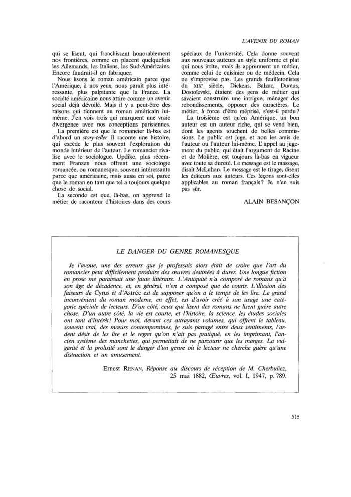 LE DANGER DU GENRE ROMANESQUE
 – page 1