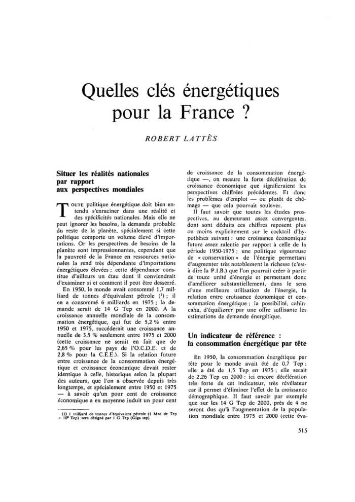 Quelles clés énergétiques pour la France ?
 – page 1
